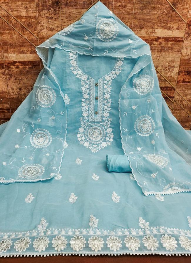 Modal Sky Blue Festival Wear Sequins Work Dress Material